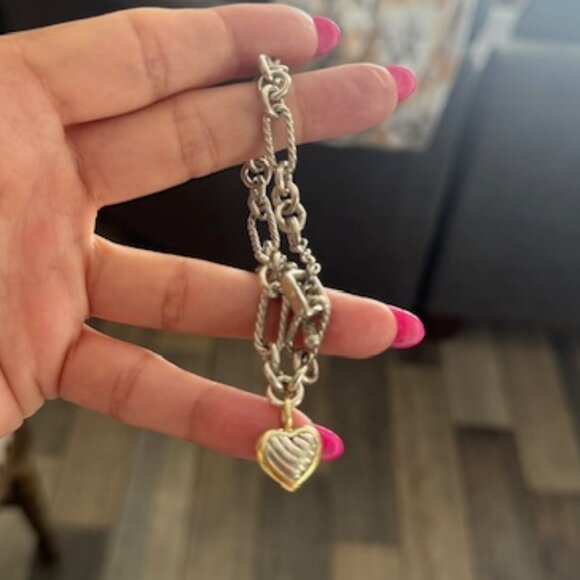 David Yurman Sterling Sliver with 18K Yellow gold heart charm bracelet - Picture 8 of 10